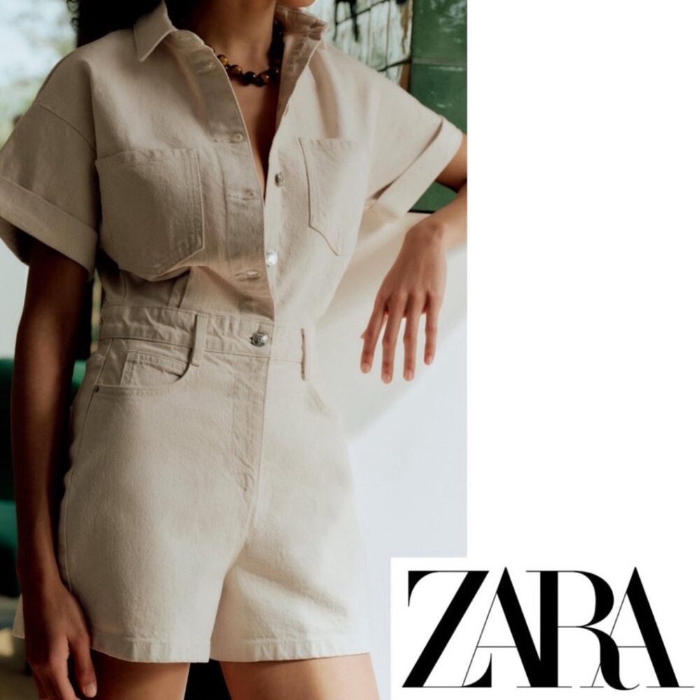 Zara Cream Denim Romper